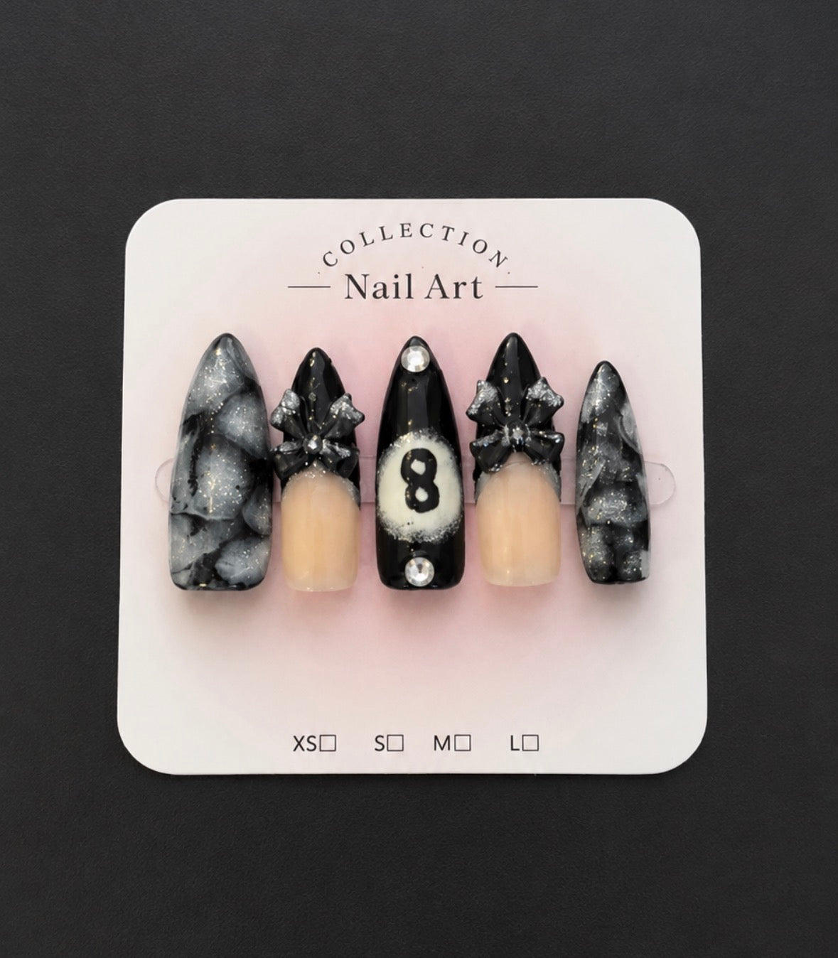 Black 8-ball pool press on nail set