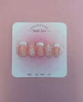 french tip with flower press on nail set