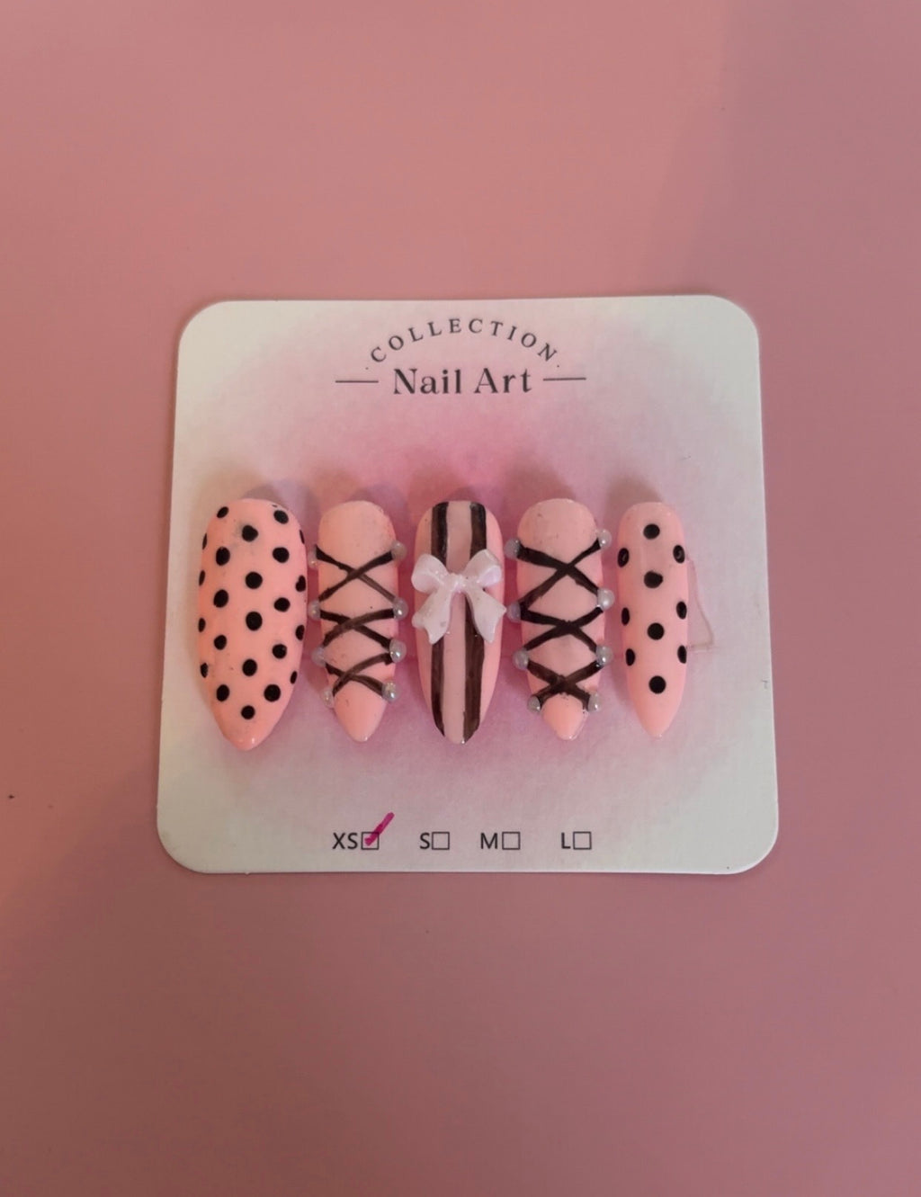 pink and black press on nail set