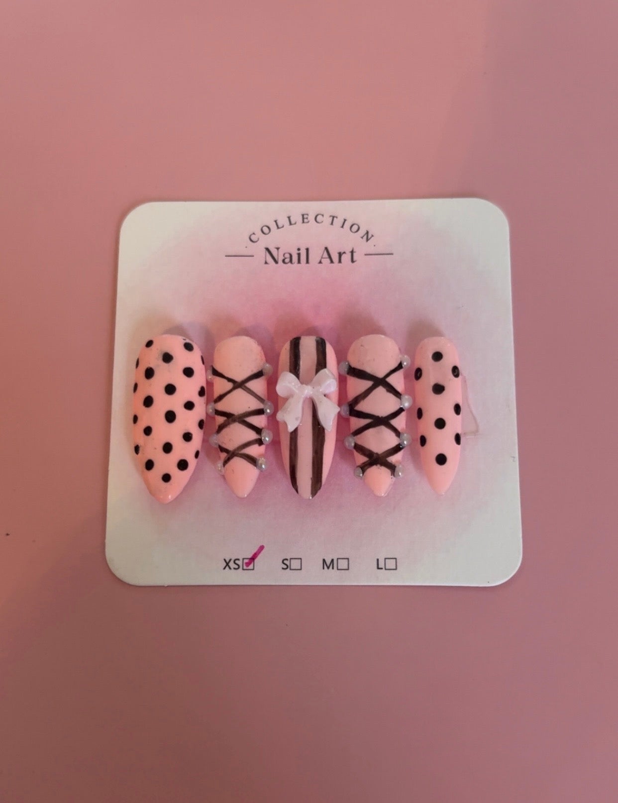 pink and black press on nail set