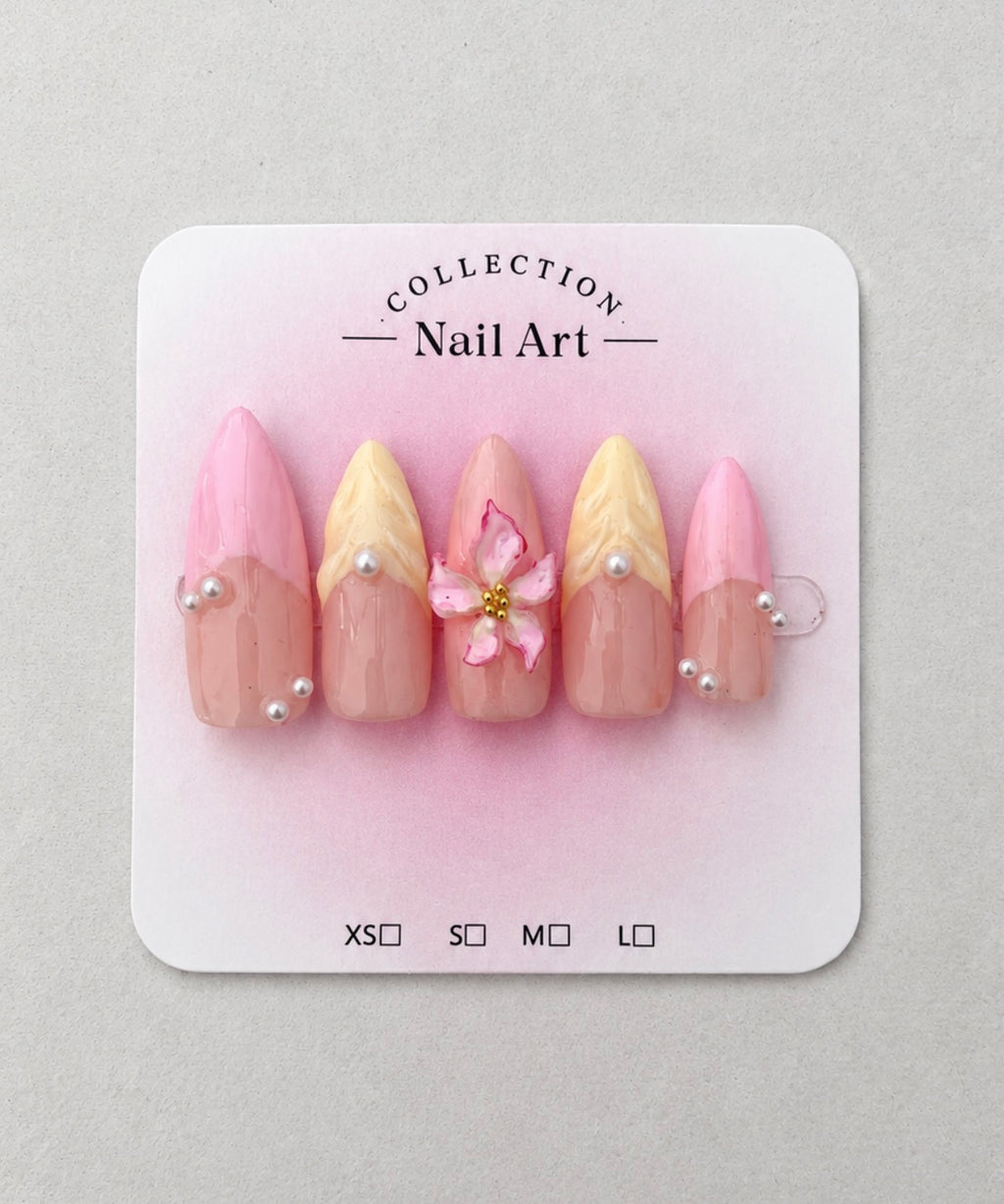 pink and yellow pearl press-on nail set