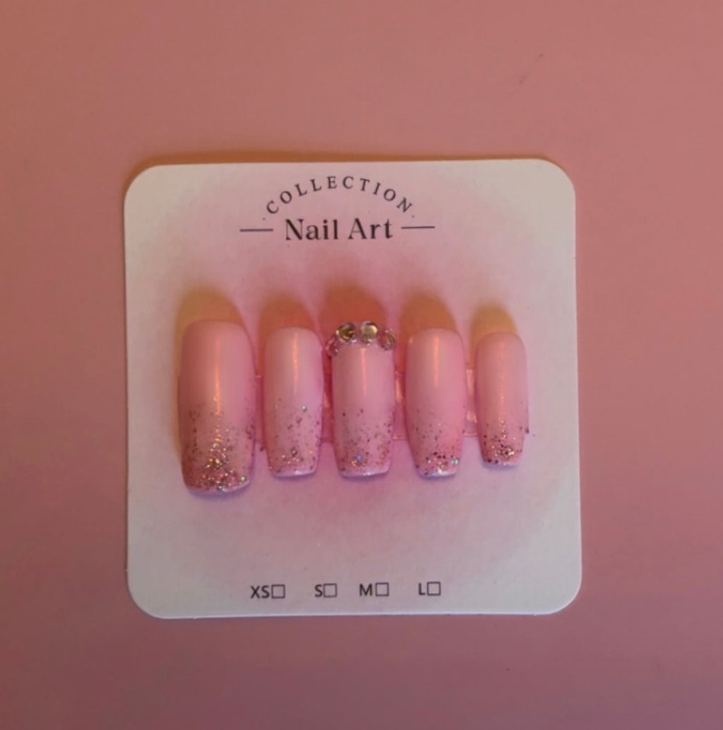 pink sparkly press on nail set