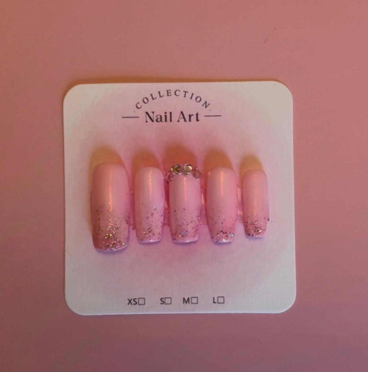 pink sparkly press on nail set